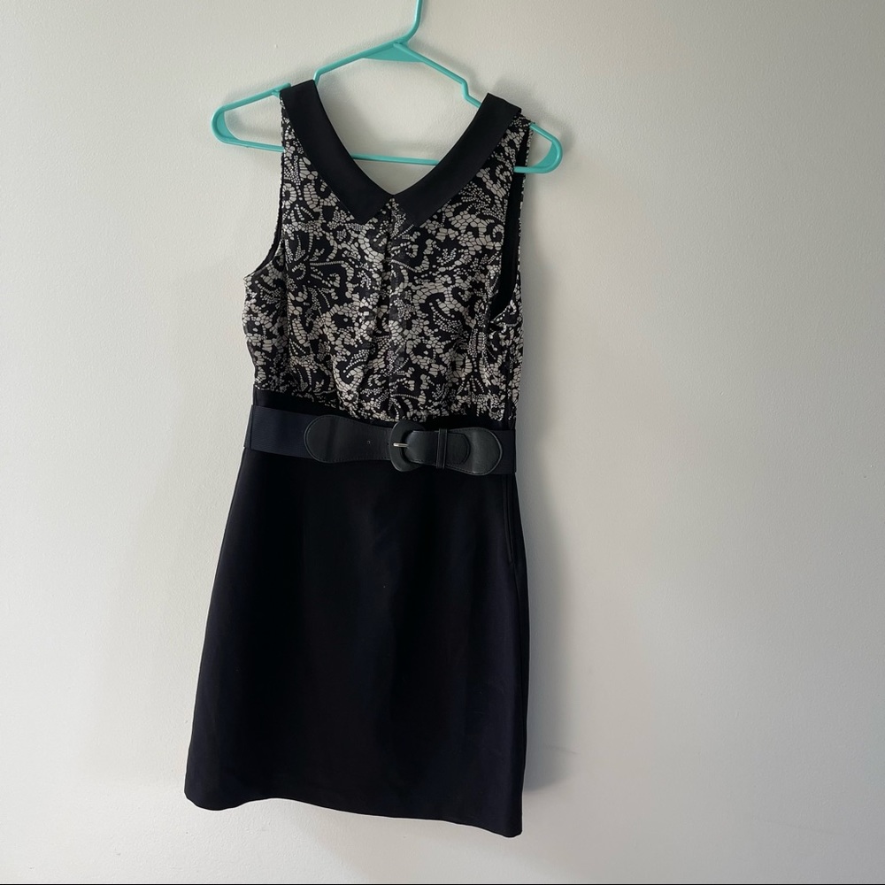 By & By Black White Lace Print Sleeveless Belted Mini‎ Dress 0003W27 Womens